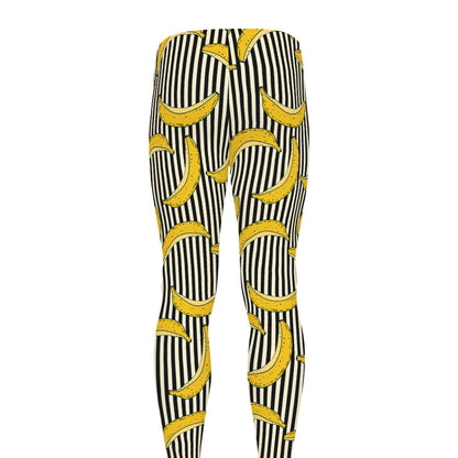 Black Striped Banana Pattern Print Men's leggings