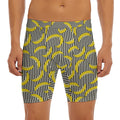Black Striped Banana Pattern Print Men's Long Boxer Briefs