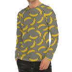 Black Striped Banana Pattern Print Men's Long Sleeve Rash Guard