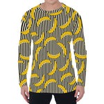 Black Striped Banana Pattern Print Men's Long Sleeve T-Shirt