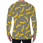 Black Striped Banana Pattern Print Men's Long Sleeve T-Shirt