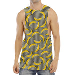 Black Striped Banana Pattern Print Men's Muscle Tank Top