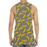 Black Striped Banana Pattern Print Men's Muscle Tank Top
