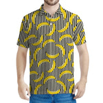 Black Striped Banana Pattern Print Men's Polo Shirt
