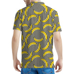 Black Striped Banana Pattern Print Men's Polo Shirt