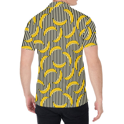 Black Striped Banana Pattern Print Men's Shirt