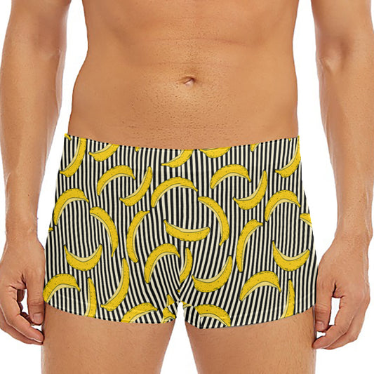 Black Striped Banana Pattern Print Men's Short Boxer Briefs