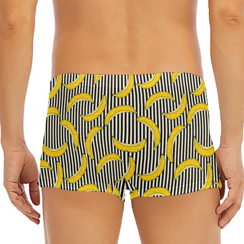 Black Striped Banana Pattern Print Men's Short Boxer Briefs