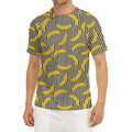 Black Striped Banana Pattern Print Men's Short Sleeve Rash Guard