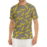 Black Striped Banana Pattern Print Men's Short Sleeve Rash Guard
