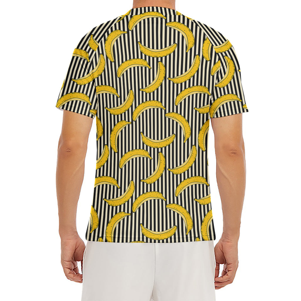 Black Striped Banana Pattern Print Men's Short Sleeve Rash Guard