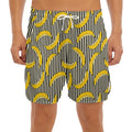 Black Striped Banana Pattern Print Men's Split Running Shorts