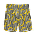 Black Striped Banana Pattern Print Men's Athletic Shorts