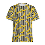 Black Striped Banana Pattern Print Men's Sports T-Shirt