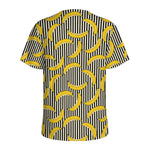 Black Striped Banana Pattern Print Men's Sports T-Shirt