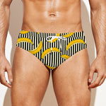 Black Striped Banana Pattern Print Men's Swim Briefs