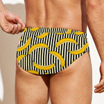 Black Striped Banana Pattern Print Men's Swim Briefs