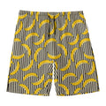 Black Striped Banana Pattern Print Men's Swim Trunks