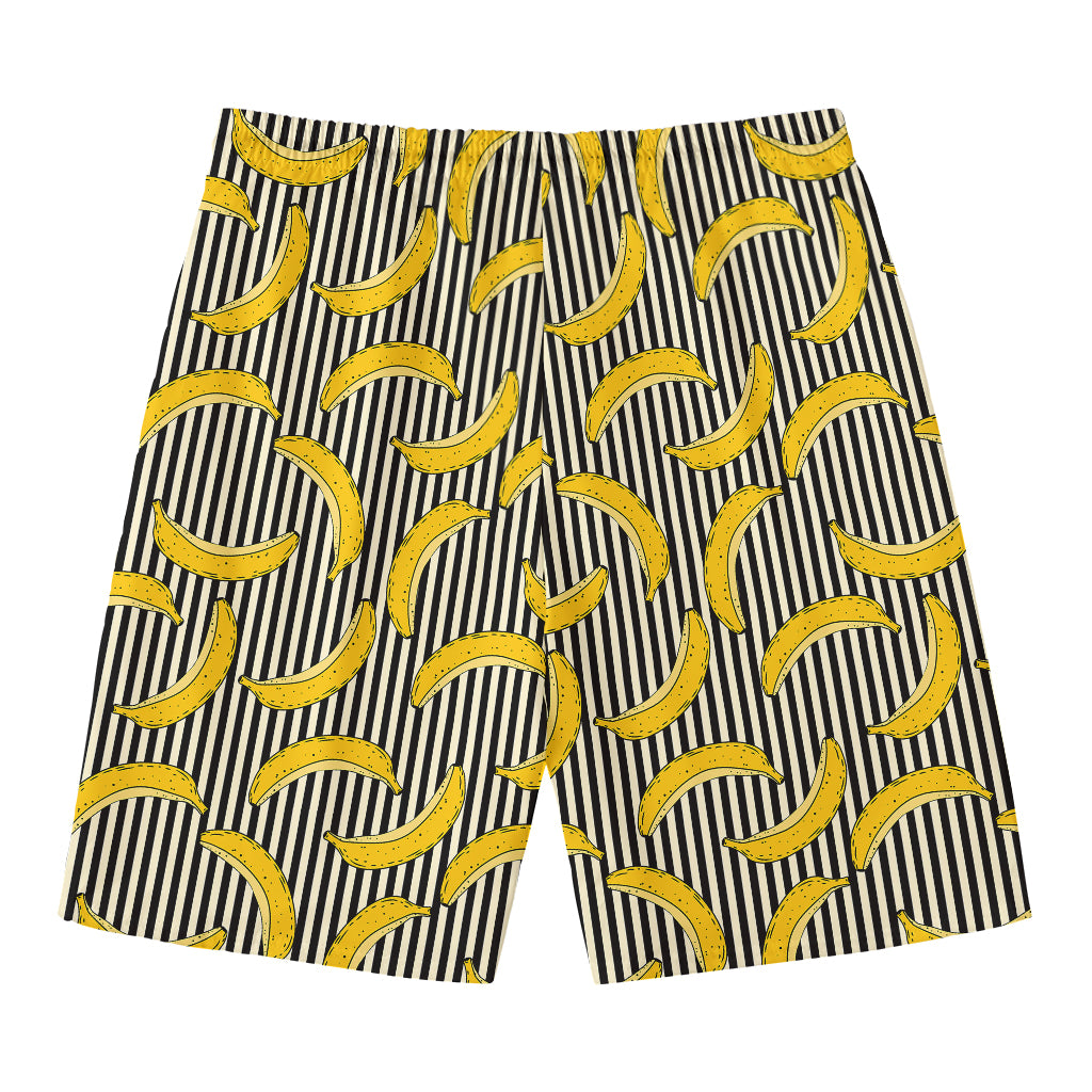 Black Striped Banana Pattern Print Men's Swim Trunks
