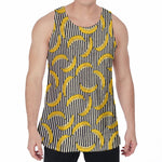Black Striped Banana Pattern Print Men's Velvet Tank Top