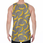 Black Striped Banana Pattern Print Men's Velvet Tank Top