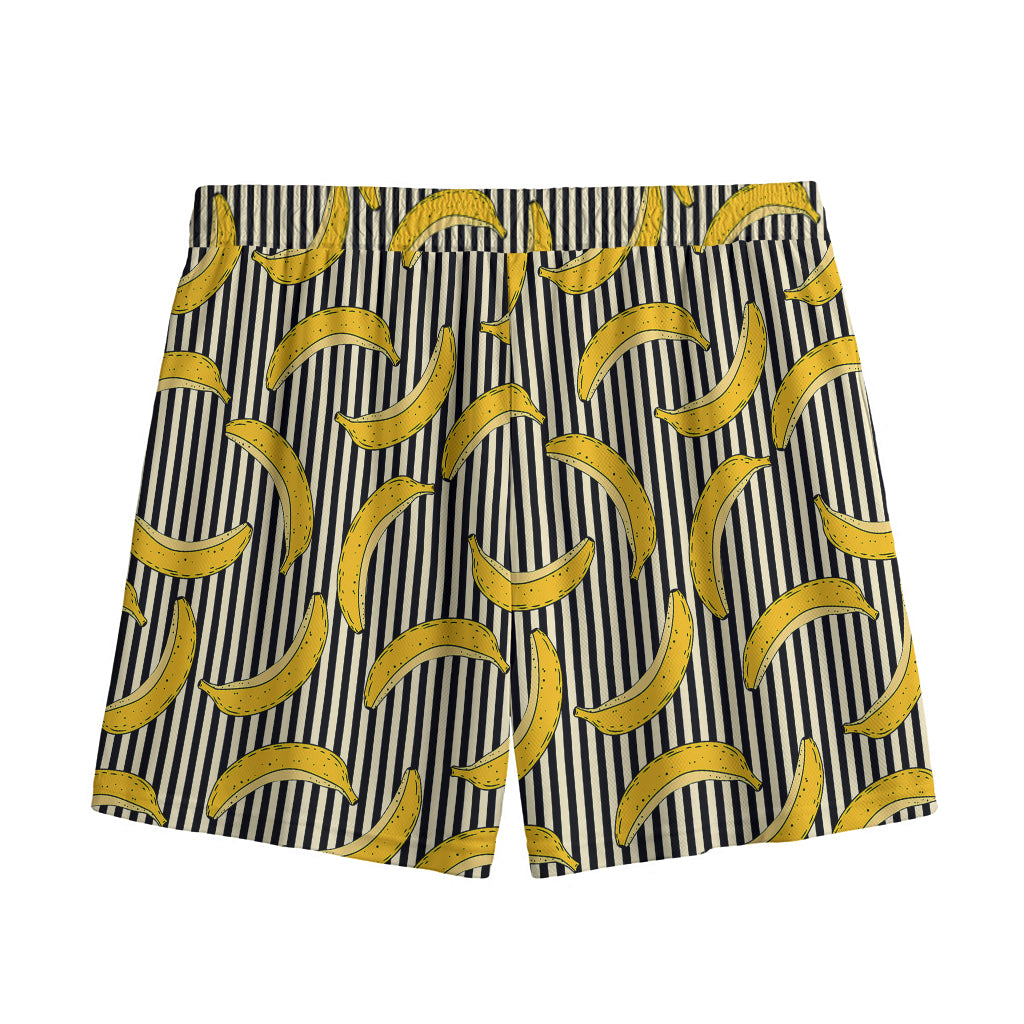 Black Striped Banana Pattern Print Mesh Shorts