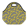 Black Striped Banana Pattern Print Neoprene Lunch Bag