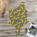 Black Striped Banana Pattern Print One Shoulder Bodysuit