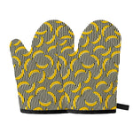 Black Striped Banana Pattern Print Oven Mitts
