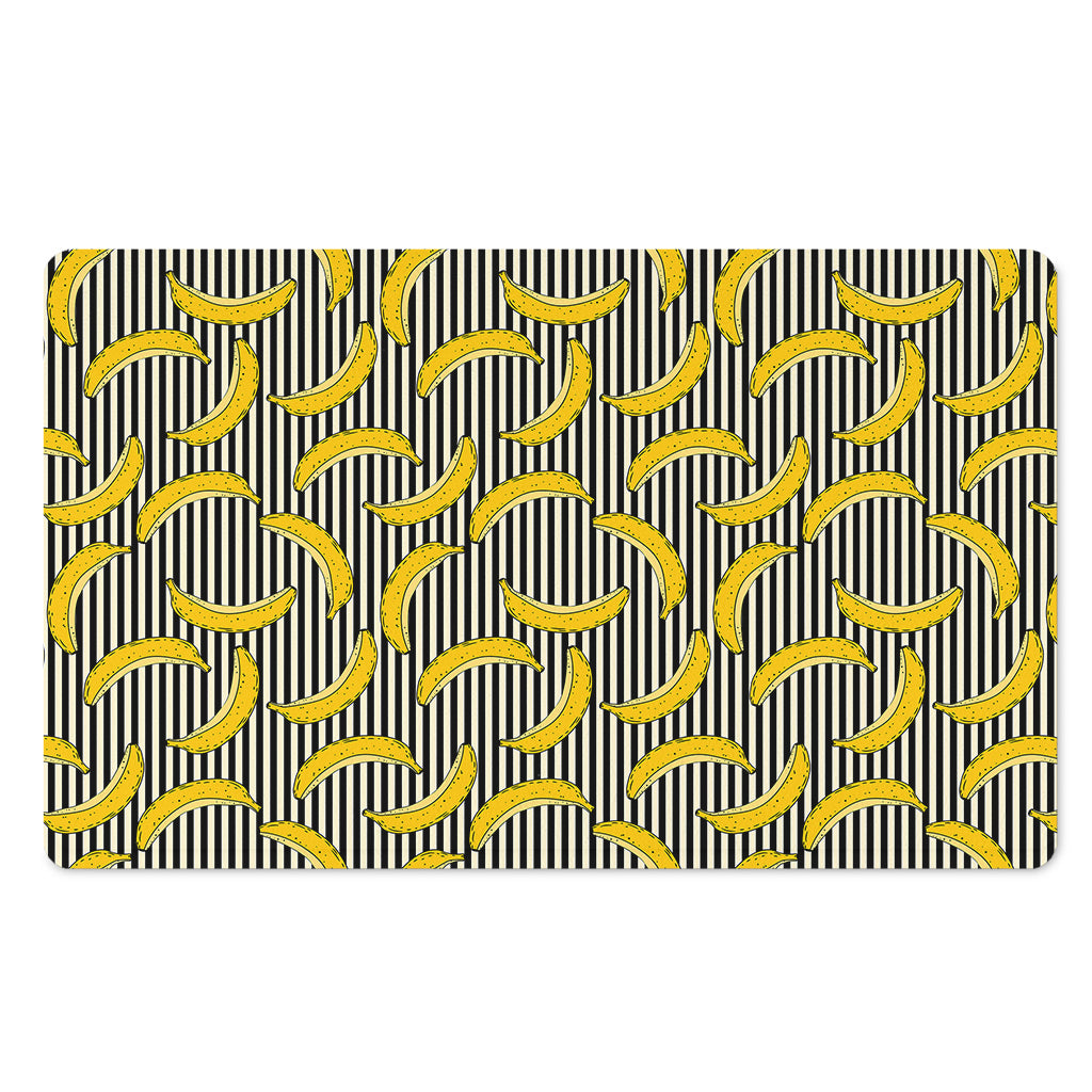 Black Striped Banana Pattern Print Polyester Doormat