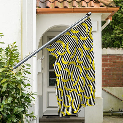 Black Striped Banana Pattern Print Polyester Flag