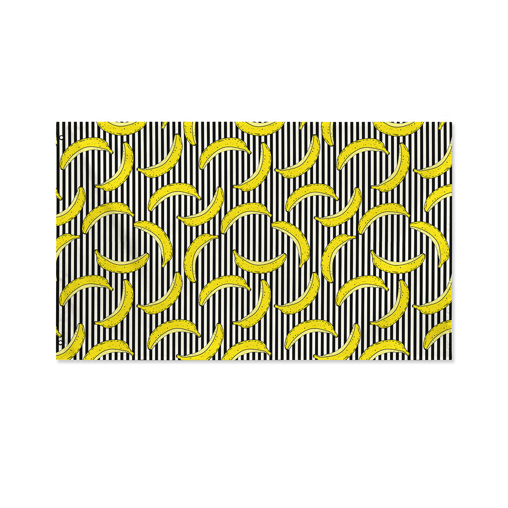 Black Striped Banana Pattern Print Polyester Flag