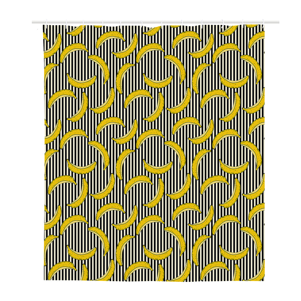 Black Striped Banana Pattern Print Polyester Shower Curtain