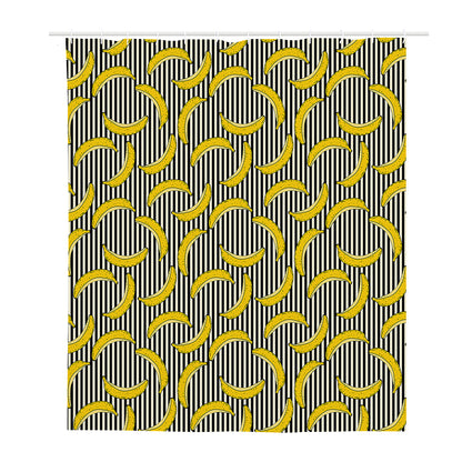 Black Striped Banana Pattern Print Polyester Shower Curtain