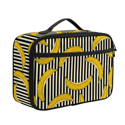 Black Striped Banana Pattern Print Portable Lunch Bag