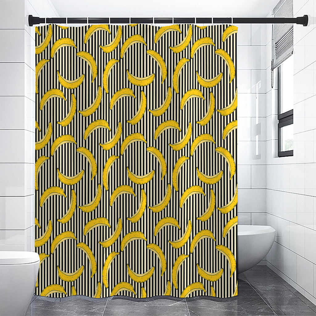 Black Striped Banana Pattern Print Premium Shower Curtain