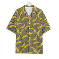 Black Striped Banana Pattern Print Rayon Hawaiian Shirt