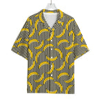 Black Striped Banana Pattern Print Rayon Hawaiian Shirt