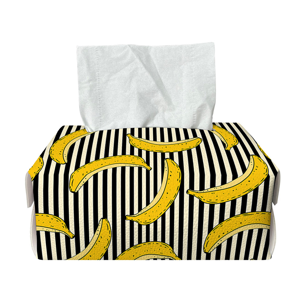 Black Striped Banana Pattern Print Rectangle Tissue Box Cover