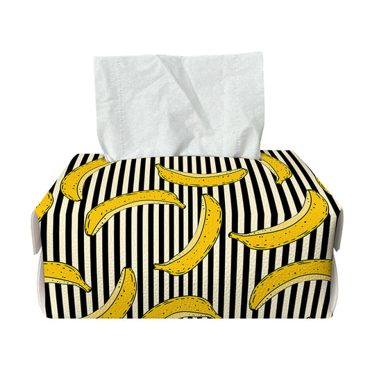 Black Striped Banana Pattern Print Rectangle Tissue Box Cover