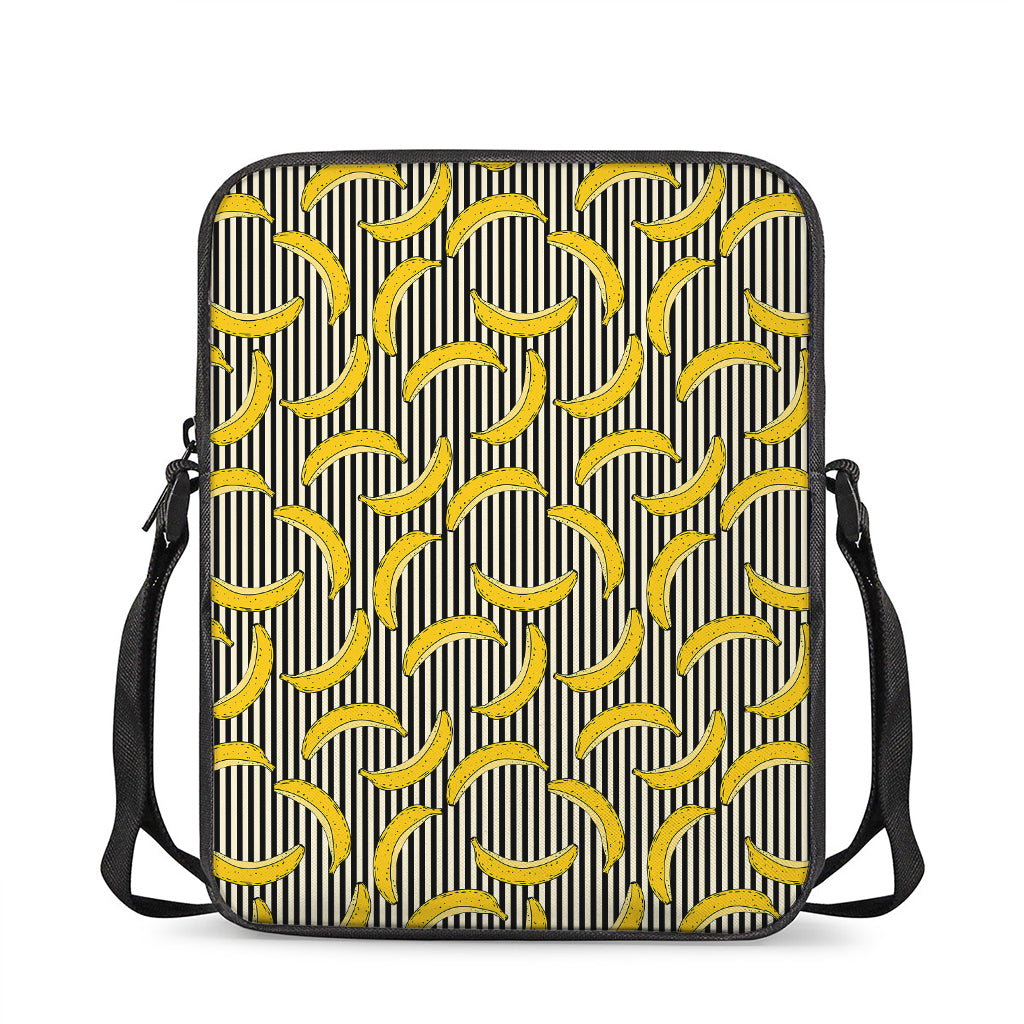 Black Striped Banana Pattern Print Rectangular Crossbody Bag