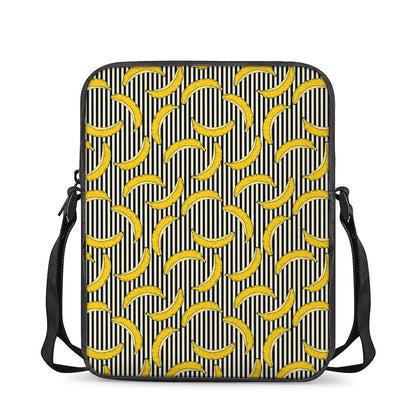 Black Striped Banana Pattern Print Rectangular Crossbody Bag
