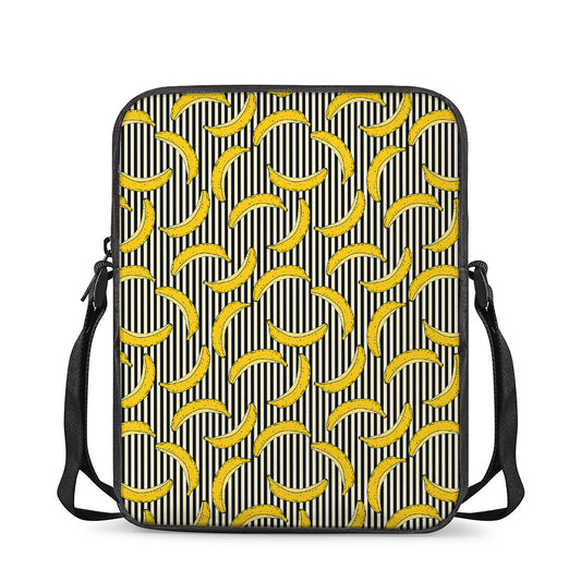 Black Striped Banana Pattern Print Rectangular Crossbody Bag