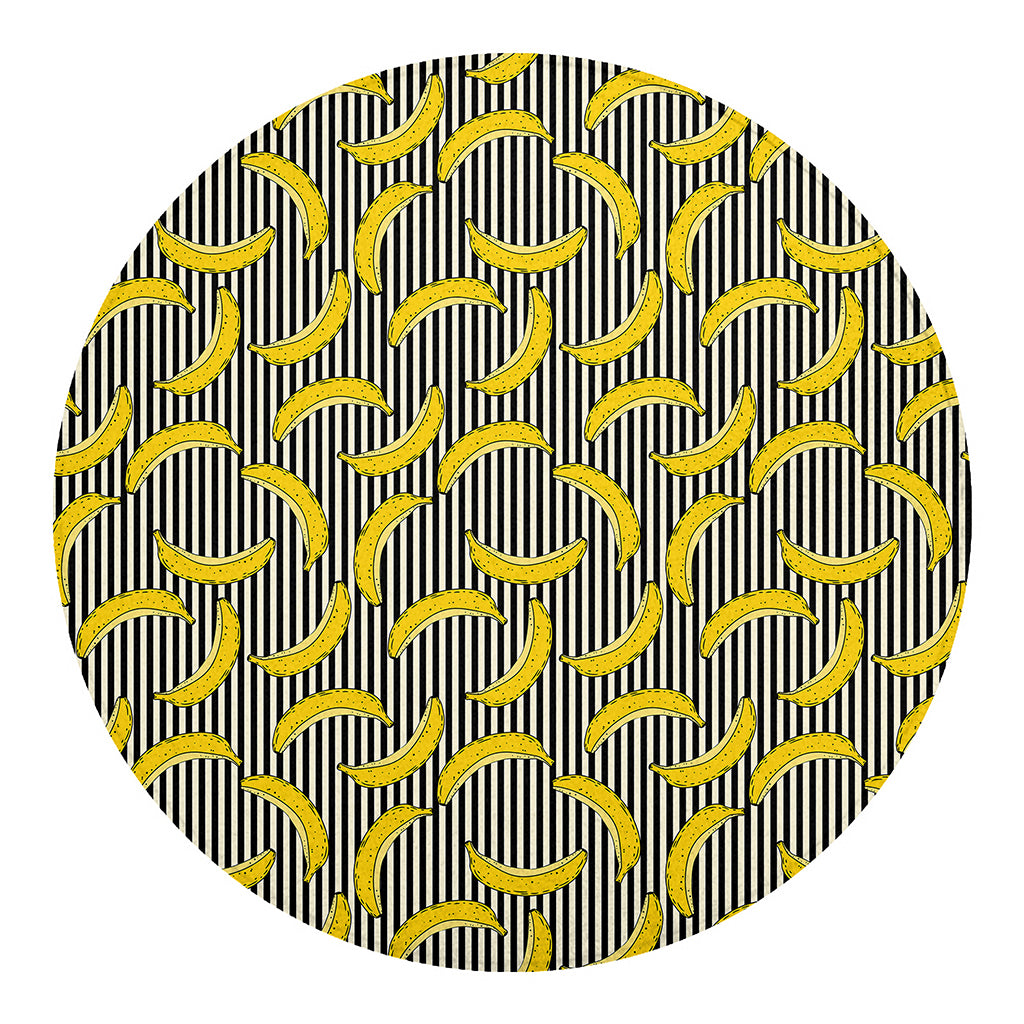 Black Striped Banana Pattern Print Round Blanket