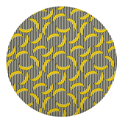 Black Striped Banana Pattern Print Round Blanket