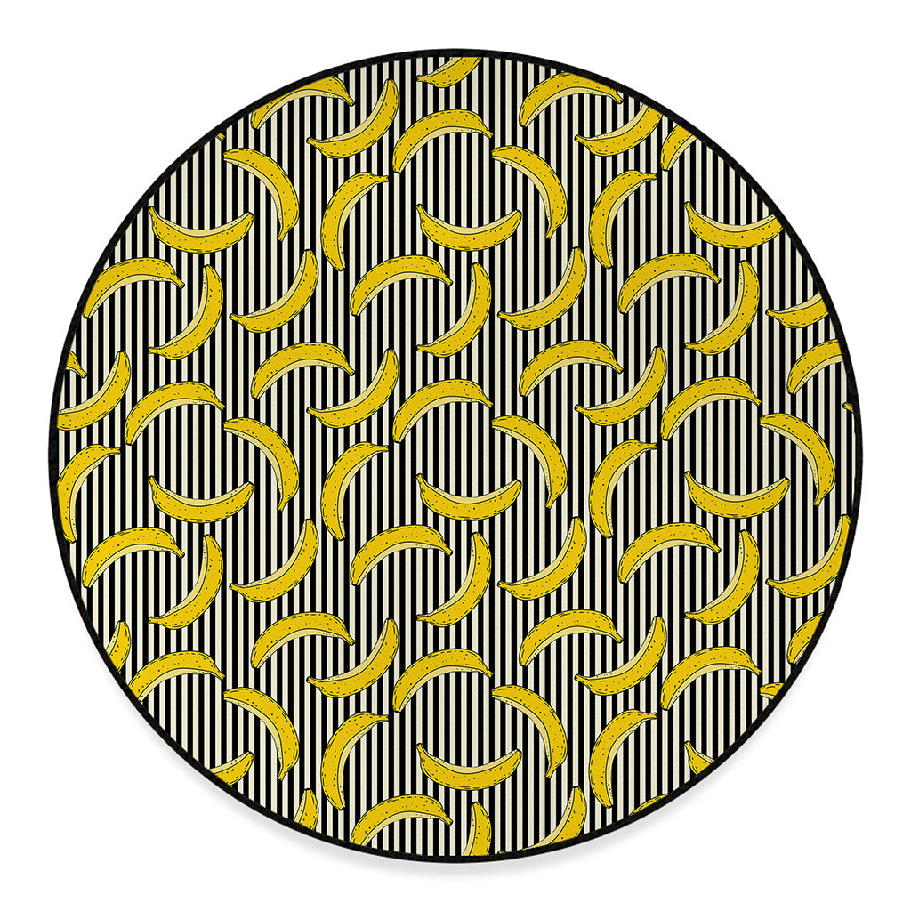 Black Striped Banana Pattern Print Round Floor Mat