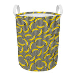 Black Striped Banana Pattern Print Round Laundry Basket