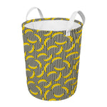 Black Striped Banana Pattern Print Round Laundry Basket