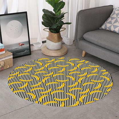 Black Striped Banana Pattern Print Round Rug