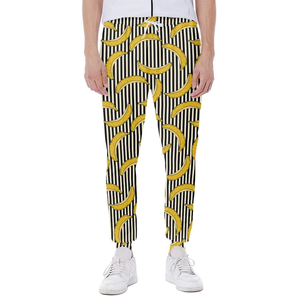 Black Striped Banana Pattern Print Scuba Joggers